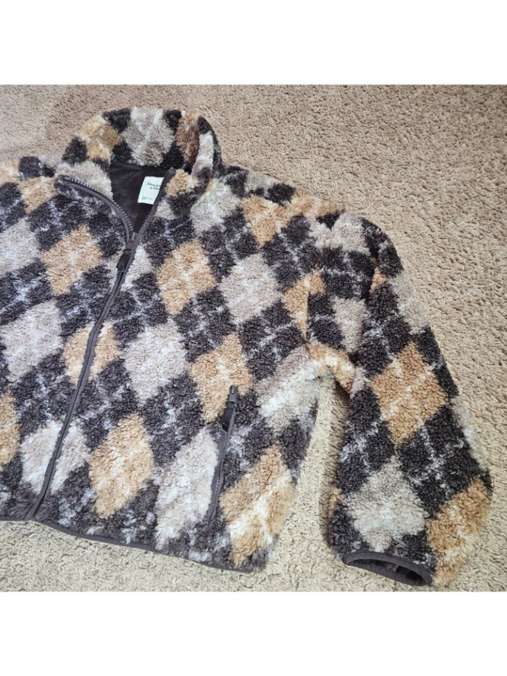 Abercrombie & Fitch Sherpa Fleece Jacket Womens M Full Zip Patterned Cozy EUC - Picture 9 of 10